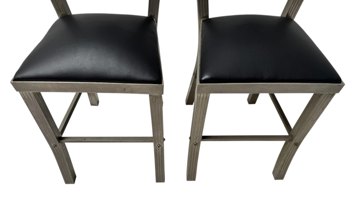 Two French Art Deco Side Chairs with Black Leather Seats, 1930s